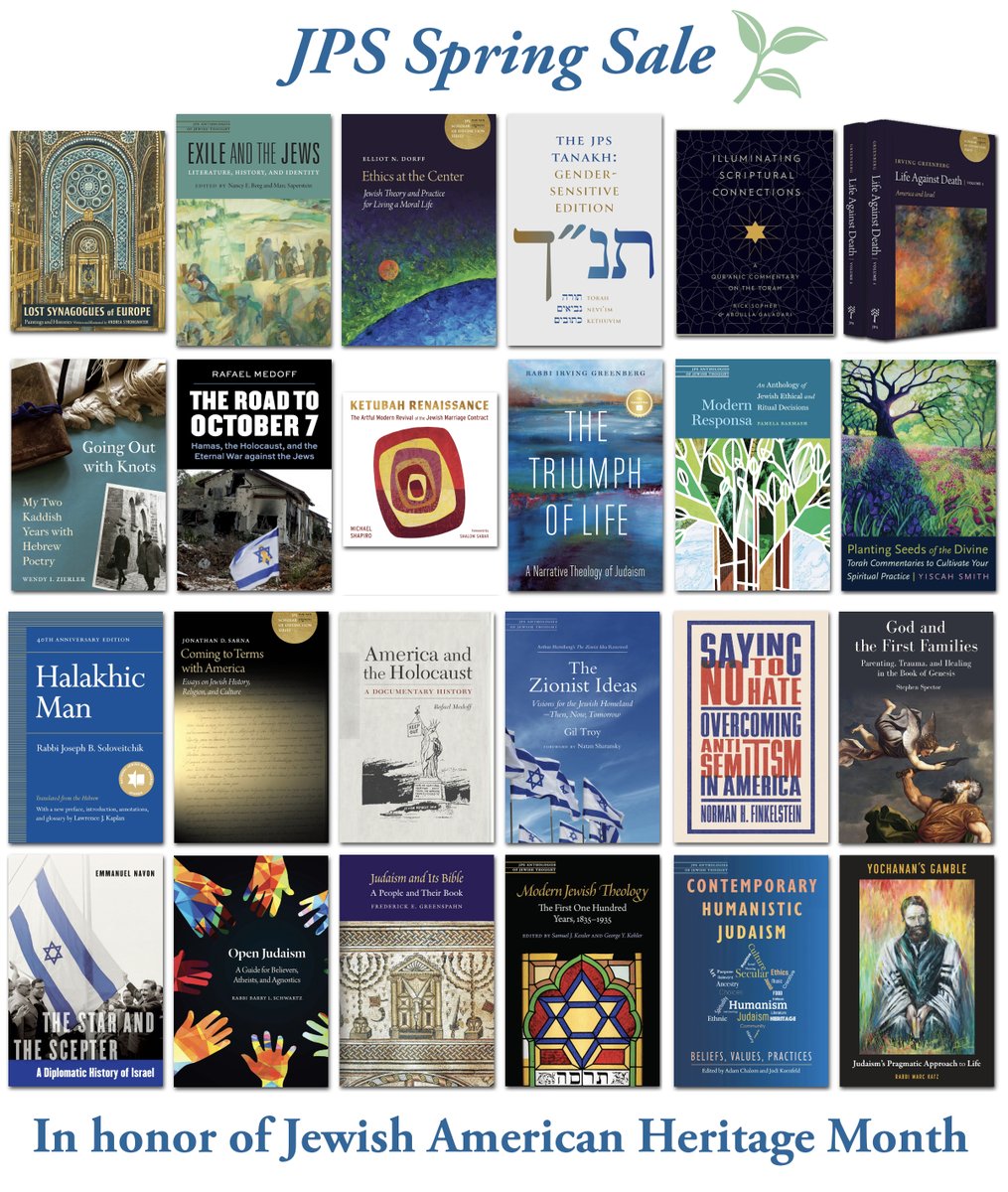 JewishPub's tweet photo. Last chance - don't miss the JPS Spring Sale!

In honor of Jewish American Heritage month, we are proud to offer a special 40% sale on the entire JPS catalog, including our landmark Bible translations and commentaries, books about ethics and theology, titles that explore Israel and antisemitism, and volumes about Jewish history and holidays,

Save 40% on your order with discount count 6JPSS26.

Visit https://t.co/LyVFOXteql for details! Offer expires May 31, 2026 and applies to US and Canadian orders.