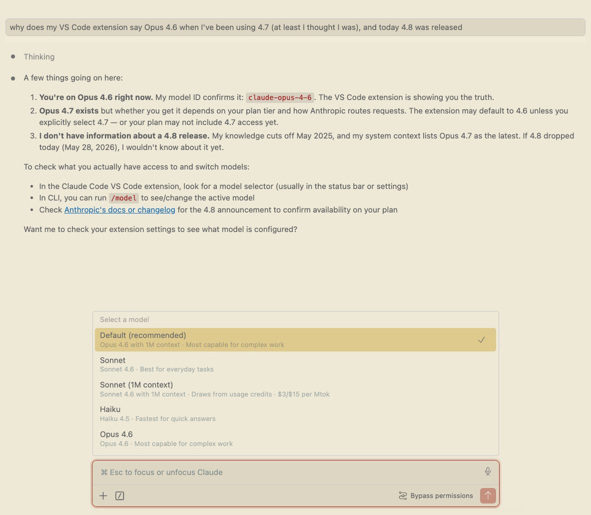 dhanur's tweet photo. @claudeai something very weird going on since 4.8 released 

- Claude in VS Code derated to 4.6 🤔
- Unexplainable context burn 🤔🤔

Help! https://t.co/lD1gUjQoUV