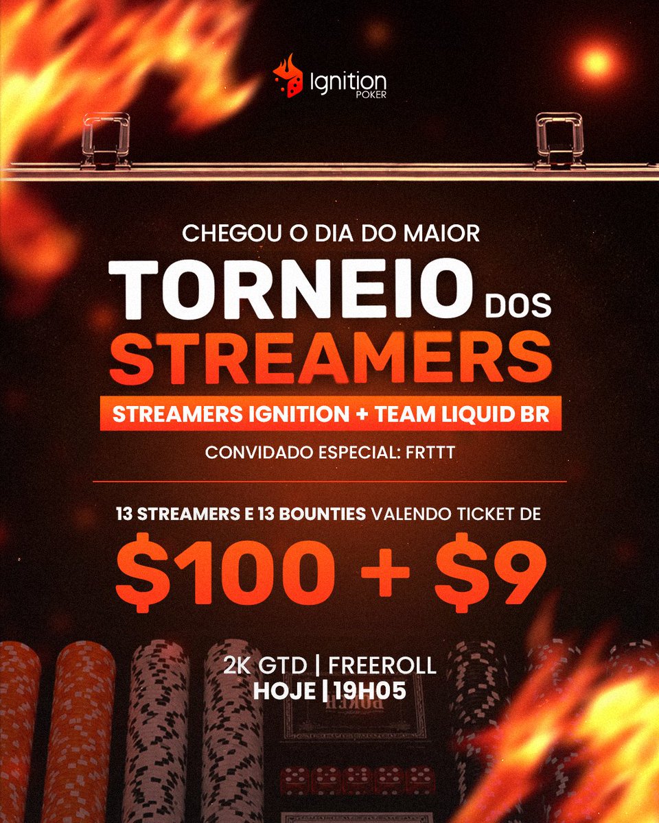 Ignition_Brasil's tweet photo. É HOJE!!! Nossos streamers, @teamliquidbr e o grande @frtfps entram no freeroll valendo:
✅ 2K GTD
✅ 13 tickets de $100 + $9 para quem eliminar os caras primeiro

Acompanhe tudo na Twitch:  https://t.co/hRabrFRYD9 https://t.co/emU61Wkhc9