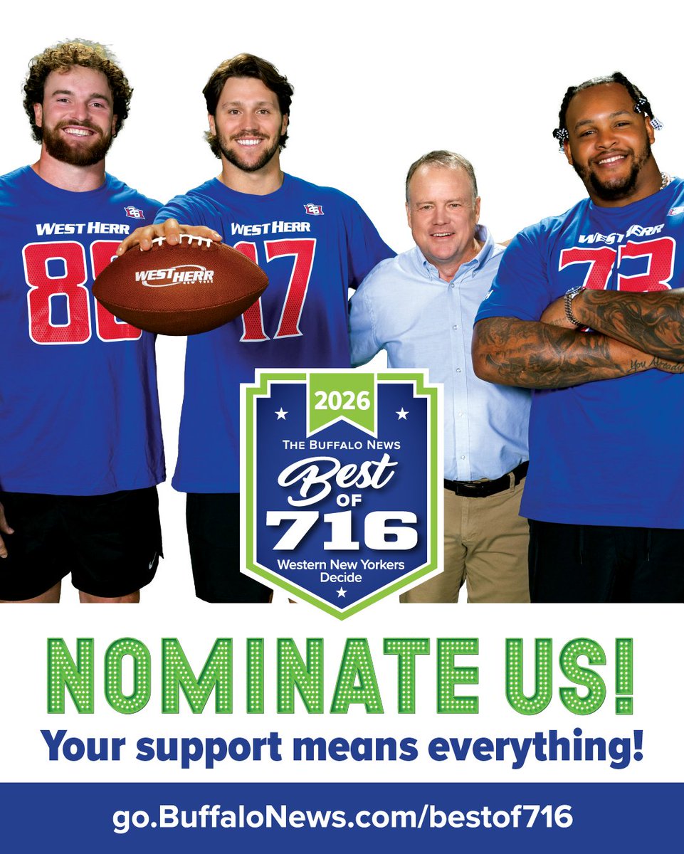 WestHerr's tweet photo. Nominations are officially open for the Best of 716 and we need your help! We would truly appreciate the support by taking a moment to nominate West Herr in the Automotive Category 🚘🏆🙏 #TeamWestHerr

Click here to nominate!
➡️ https://t.co/AtJc059keQ

*Nominations close 6/16/26