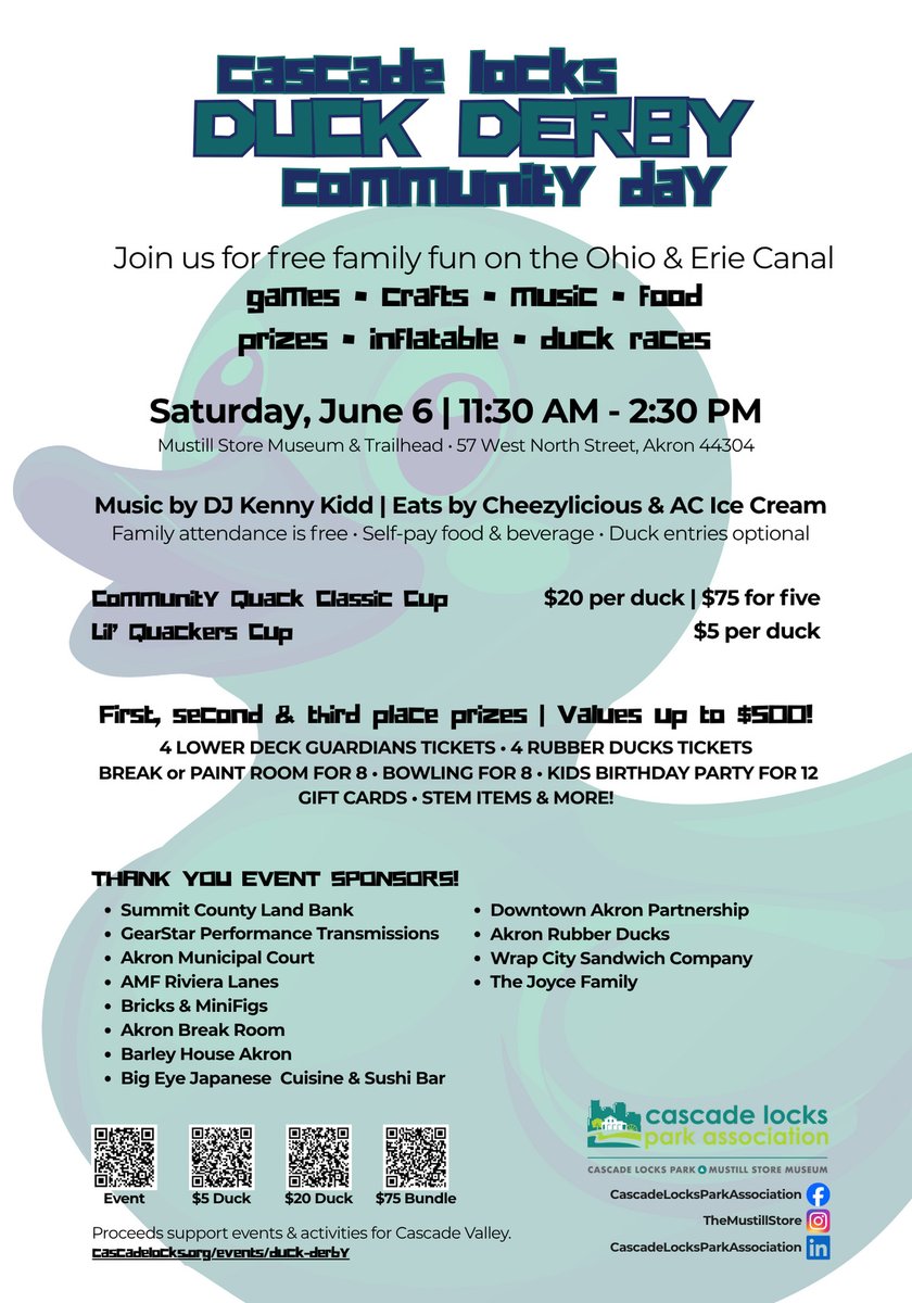 AkronTim's tweet photo. Duck Derby is right around the corner. Family fun for everyone. Attendance is free. You can support the Mustill Store and surrounding park by purchasing ducks for one of the races in the canal. 
Links to buy ducks for races https://t.co/XHNQw5HW8y

#Quack https://t.co/vYVSpFY4ZO