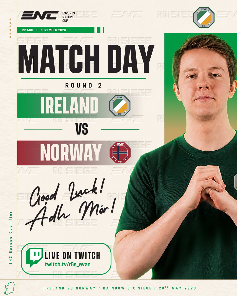 TeamIRL_Esports's tweet photo. It's match day ☘️

Our first match of the @ENC_EN should be a good one!

@TeamIRL_Esports 

🟢@R6S_Evan
🟢@pacbull_r6
🟢@kezkikk
🟢@KeenanIRE
🟢@HansGruberDrayy

Vs

@TeamNOR_Esports 

🔴@Sarco2k
🔴@Reppp88
🔴@wavesterss
🔴@Blodprins
🔴@JonnaR6s

Good luck to the boys in green!