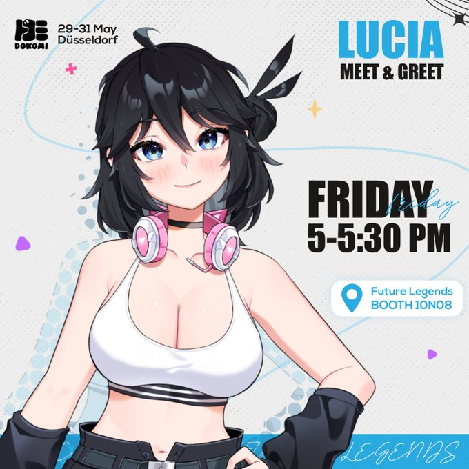 luciacrabs's tweet photo. [DOKOMI M&amp;G]
MY EUERS, HELLO! 😭🦀

I AM AT AN EU CON. THAT'S RIGHT, COME SAY HI TO ME AT DOKOMI. 

You can find me at the Future Legends Booth from 5-5:30PM CET, which is 10AM for me. 😳

I can't wait to see you guys!

We also have SIGNED LUCIA MERCH. 🎉 https://t.co/eCdF41O45C