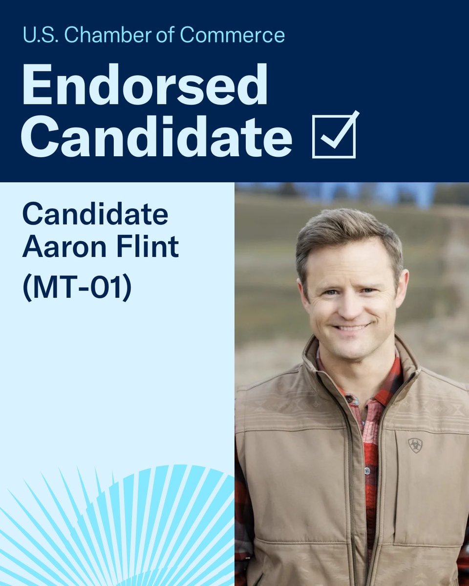 USChamberAction's tweet photo. The @uschamber is proud to endorse @aaronflint in #MT01.

Read more: https://t.co/9gunPwX5nN https://t.co/xFiV2UB94b