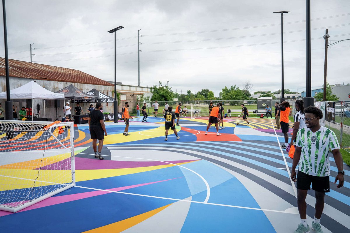 LiveWorkHOU's tweet photo. Houston’s new Futbolito court in Second Ward is creating a permanent community space ahead of FIFA World Cup 2026™.

Located at 100 Roberts St., the artist-designed court brings together public art, recreation and neighborhood investment.

⚽Read more: https://t.co/S6WKxxhQdt https://t.co/yMTIuIotGw