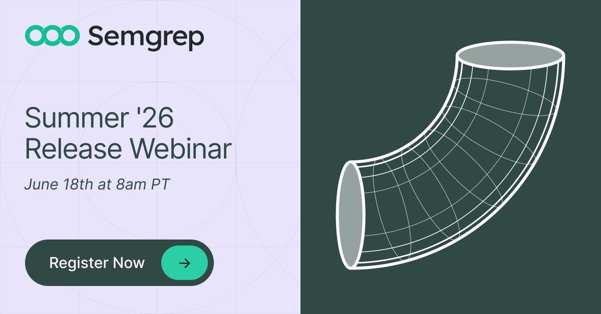 semgrep's tweet photo. Frontier AI models like Mythos are shifting the balance toward attackers. So we built Semgrep Summer '26 around three ideas to shift it back.

🌀Join us June 18th at 8am PT for a 60-minute live demo of how detection, triage, and remediation finally work as one system, including:

- Multimodal AI Detection: 8x more true positives, 50% fewer false positives than AI alone
- Semgrep Guardian: Stop malware before it ever reaches your codebase
Autofix PRs with breaking change guidance so devs stay in control
- Plus a roadmap preview, open Q&A, and one lucky attendee wins a Bambu Lab A1 Mini 3D Printer.

Register here👉 https://t.co/inEa8qumYt
