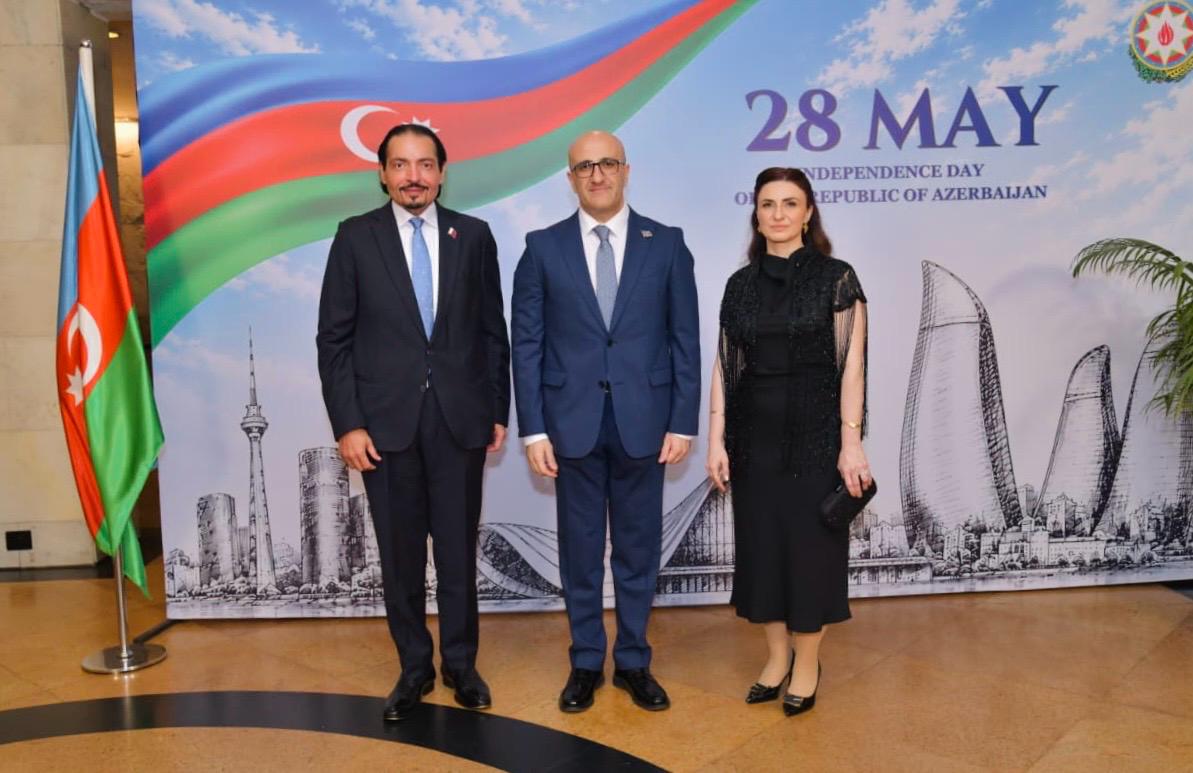 QatarEmb_ND's tweet photo. H.E. Mr. Mohammed Hassan Jabir Al Jabir, Ambassador, participated in the reception hosted by H.E. Mr. Elchin Huseynli, Ambassador of Azerbaijan to India, on the occasion of the National Day of the Republic of Azerbaijan, on 28/05/2026.
@aljaberqatar @AzEmbassyIndia https://t.co/UlO3aRZjAn