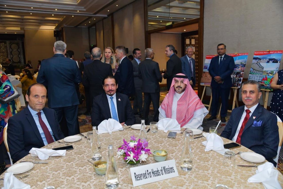 QatarEmb_ND's tweet photo. H.E. Mr. Mohammed Hassan Jabir Al Jabir, Ambassador, participated in the reception hosted by H.E. Mr. Elchin Huseynli, Ambassador of Azerbaijan to India, on the occasion of the National Day of the Republic of Azerbaijan, on 28/05/2026.
@aljaberqatar @AzEmbassyIndia https://t.co/UlO3aRZjAn