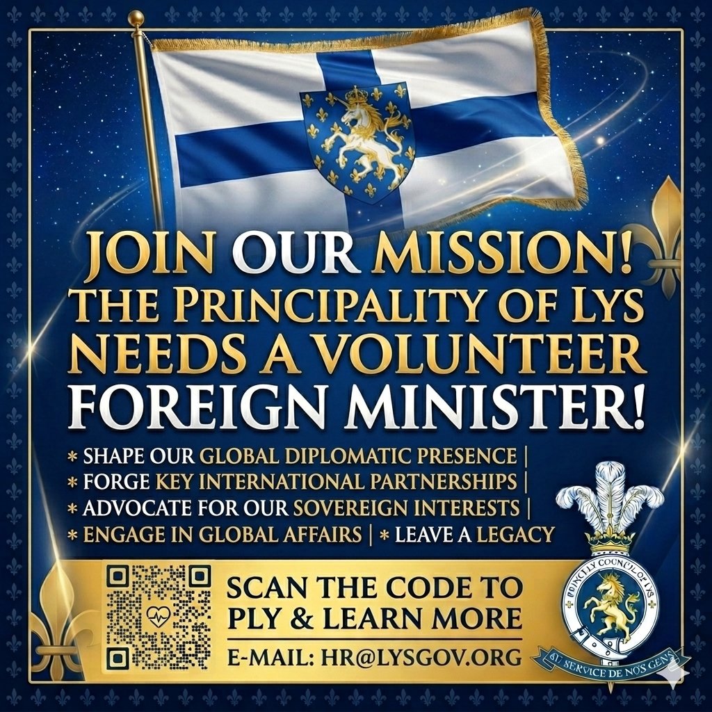 LysGov's tweet photo. Minister roles open!
The Principality of Lys is building its first provisional government and recruiting volunteer ministers for key departments.
If you want to help shape a new European micronation, email: info@lysgov.org to apply.
#LysMinister #Lys #PrincipalityofLys #DeptHead https://t.co/6bxiv5NzJm