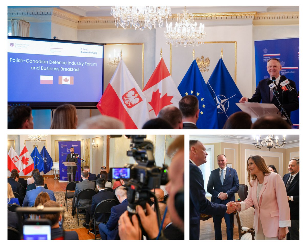 PLinCanada's tweet photo. 🇨🇦🤝🇵🇱 Defence industry cooperation, strategic outlooks, investment priorities, and new business opportunities arising from the growing partnership between Poland and Canada were at the centre of the “Polish–Canadian Defence Industry Forum”, opened by Minister @KosiniakKamysz at the Polish Embassy in Ottawa, as well as at the discussion panel “Poland: @NATO's Defence Investment Powerhouse” at CANSEC - Canada's leading defence, security & emerging technology event.

💬 The forum and panel brought together officials responsible for defence procurement, capability development, and modernisation priorities, including Undersecretary of State @magdasobkowiak, Undersecretary of State at the Ministry of State Assets @KonradGolota, Patrick Kelly of @DIA_Canada, Col. Bogdan Frasoński of Poland’s Armament Policy Department, Col. S.A. Thompson of Canada’s Department of @NationalDefence, Scott Davy of @PSPC_SPAC, Vice President of the Management Board of the Polish Armaments Group @Grabowski_JJ, and John Bason, representing @WBGroup_PL - reflecting the growing importance of government-to-government and industry cooperation between both countries.

💬 As noted by Minister @DavidMcGuinty, Poland’s approach to defence policy offers an important example of determined and decisive action. 

📈 Poland’s defence sector continues to grow, while strengthening ties between Poland and Canada creates new opportunities that will benefit both countries.

***
@MON_GOV_PL, @PGZ_pl, @MAPGOVPL