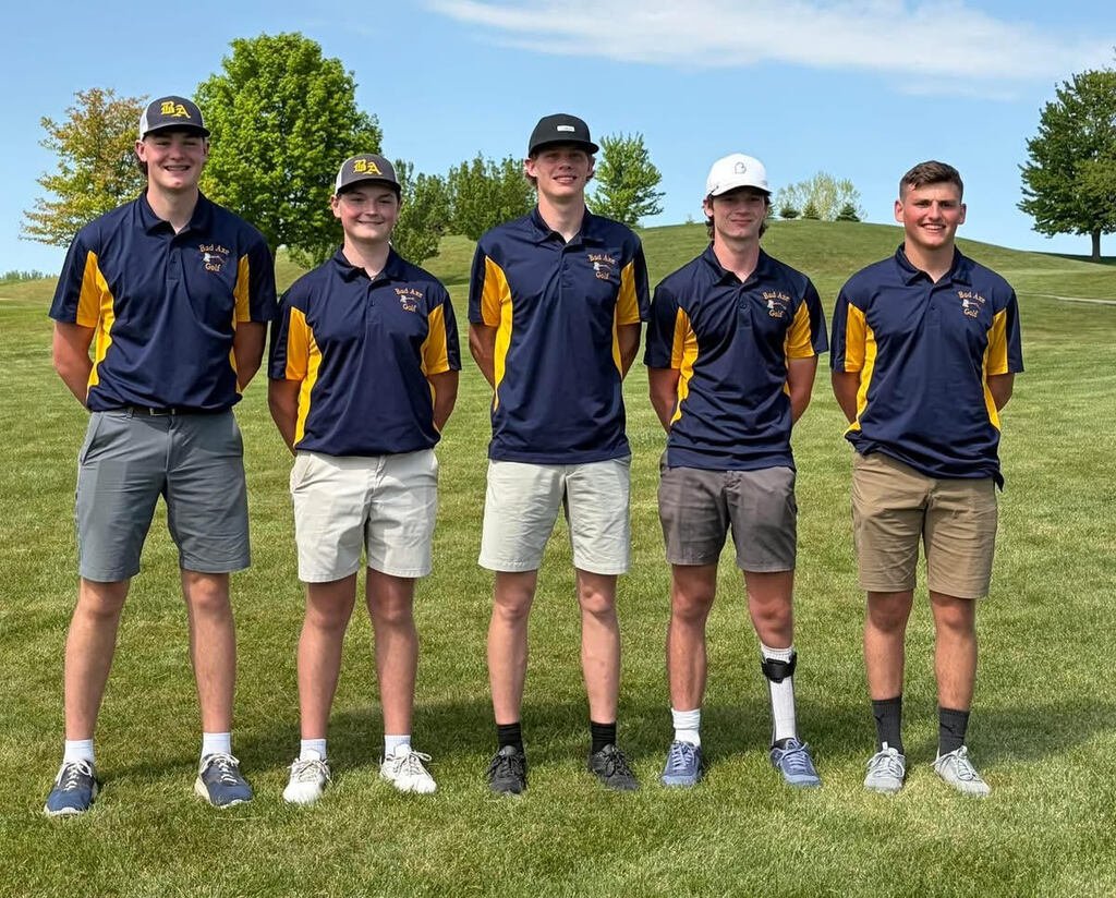 BA_Hatchets's tweet photo. Yesterday, our Varsity Boys’ Golf Team played in the Division 4 Regionals at Ubly Heights. The team placed 2nd which means they now qualify for the MHSAA Men’s Golf State Finals at Forest Akers West Golf Course at M.S.U. on June 5 &amp; 6! This is the second year our boys qualify! https://t.co/9wb1yYO7sq