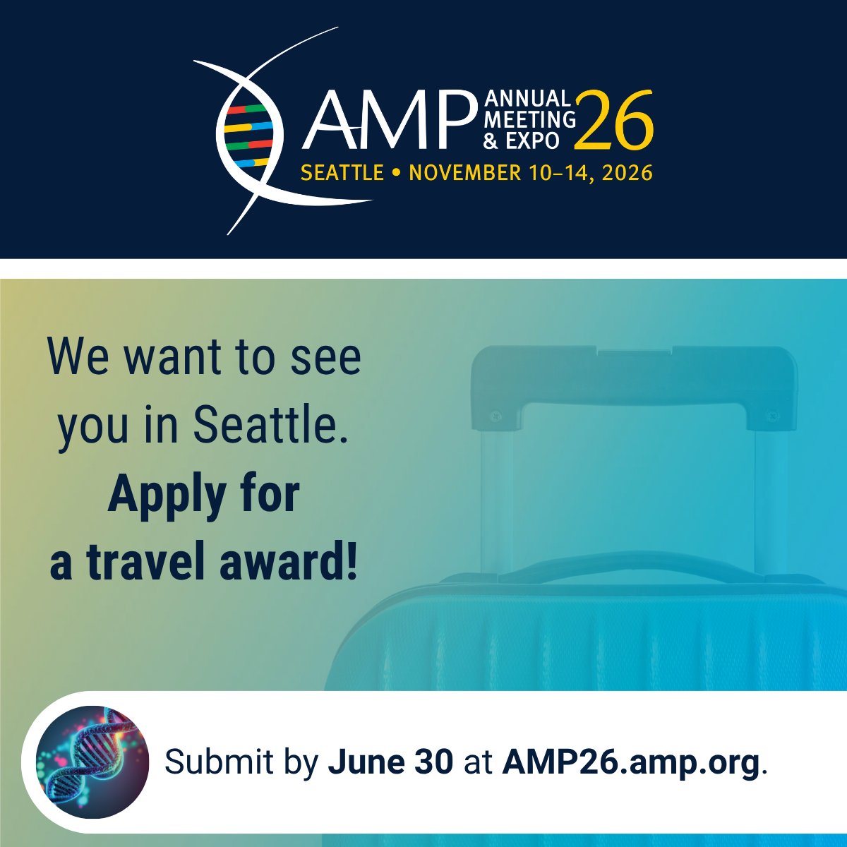 AMPath's tweet photo. If you are thinking about going to #AMP2026 in Seattle in November, please check your eligibility for the travel awards we offer to make the meeting more accessible and to recognize great work. 

See criteria and apply: https://t.co/NrtTYP9362 https://t.co/ojs6Tmrdio