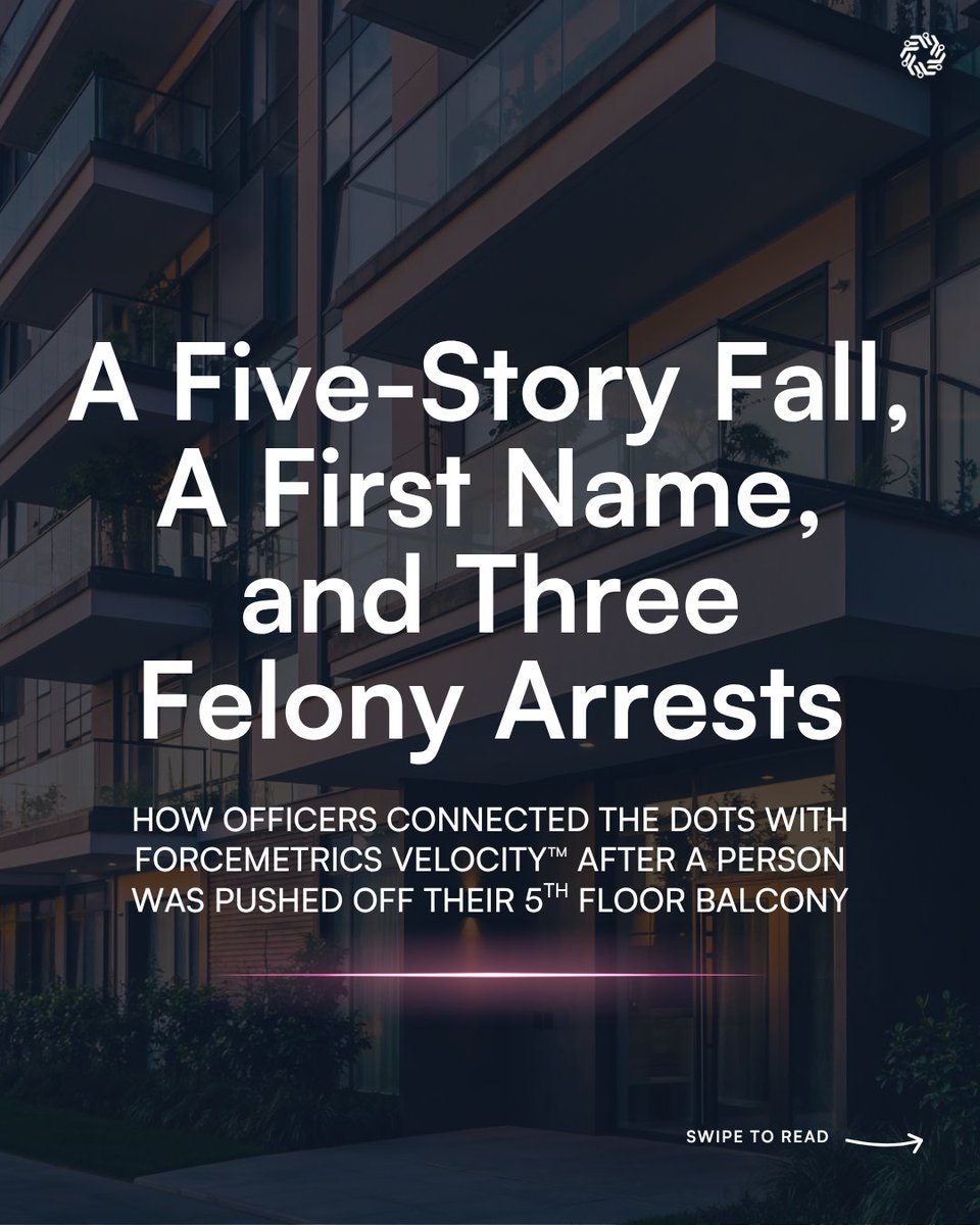 ForceMetrics's tweet photo. Officers in Colorado responded to an apartment complex after reports that an individual had a 5-story fall and had only the first name of the victim to go off of in their on-scene investigation.

Learn how FM Velocity helped uncover the whole story: https://t.co/YU06wYvj8n https://t.co/imwSFhZU3Y