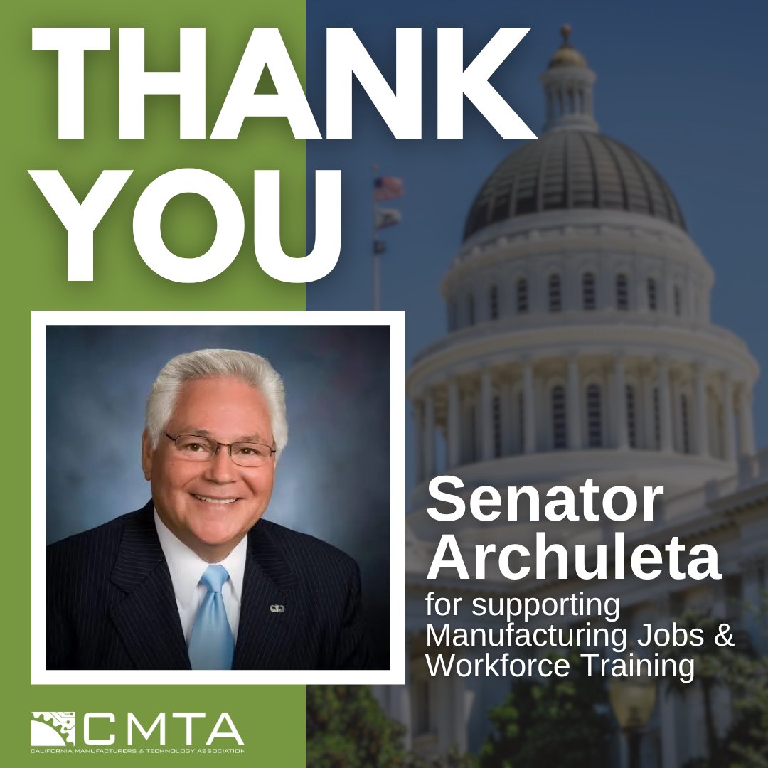 cmta's tweet photo. Thank you to @SenBobArchuleta for championing SB 1059 to modernize the Employment Training Panel, support employee training, and strengthen workforce development.

SB 1059 helps keep California manufacturing competitive! https://t.co/wTJQx37Ex5