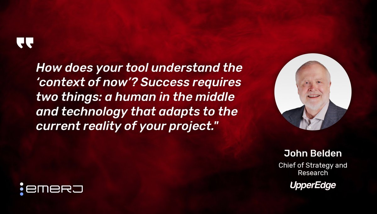 Emerj's tweet photo. A confident AI answer without your project's context isn't helpful — it's the wrong decision, faster. John Belden of UpperEdge on the test every CIO needs. Full framework: https://t.co/EkTtIo0Ixn @emerj #AIinBusiness https://t.co/LCAwh3m5ly