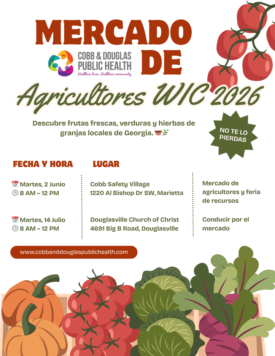 CDPHga's tweet photo. Don’t miss the 2026 WIC Farmer’s Market &amp; Resource Fair on June 2, and the Drive-Through Farmer's Market on July 14, from 8 AM to noon! Discover fresh fruits, vegetables, and herbs from local Georgia farms! For more information, visit https://t.co/iS51gllFDo https://t.co/4MAwBbGV8F