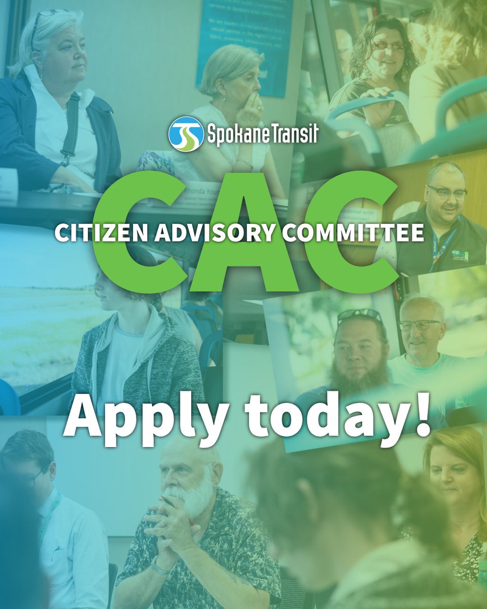 spokanetransit's tweet photo. Now recruiting Citizens Advisory Committee (CAC) members! Apply at https://t.co/cHNgDewX5x.

Help shape the future of local transit! STA’s CAC is made up of volunteers who provide public input, promote accountability, and connect the community to Spokane Transit. Members serve a three-year term and represent a wide range of voices.