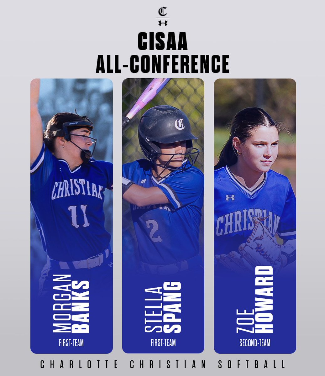 CharChristAD's tweet photo. 𝘾𝙄𝙎𝘼𝘼 𝘼𝙡𝙡-𝘾𝙤𝙣𝙛𝙚𝙧𝙚𝙣𝙘𝙚 🥎

Congratulations to Morgan Banks, Stella Spang, and Zoe Howard on their CISAA All-Conference honors!

@charchristiannc @CCSSoftball https://t.co/18GhP3dR6m