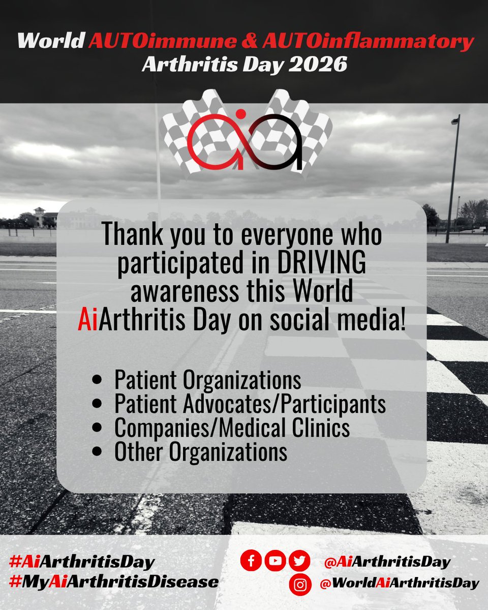 IFAiArthritis's tweet photo. What an incredible World AiArthritis Day 2026! 🏁

Thank you to everyone who joined, supported, shared, commented, and participated in our livestream. Together, we helped shine a light on the realities of living with AUTOimmune & AUTOinflammatory Arthritis diseases and made patient voices impossible to ignore.

A special thank you to our guests, volunteers, patient advocates, and AiArthritis team members who helped DRIVE awareness forward for our global community. 
This movement happens because of all of YOU.

#AiArthritisDay #MyAiArthritisDisease #PatientVoice