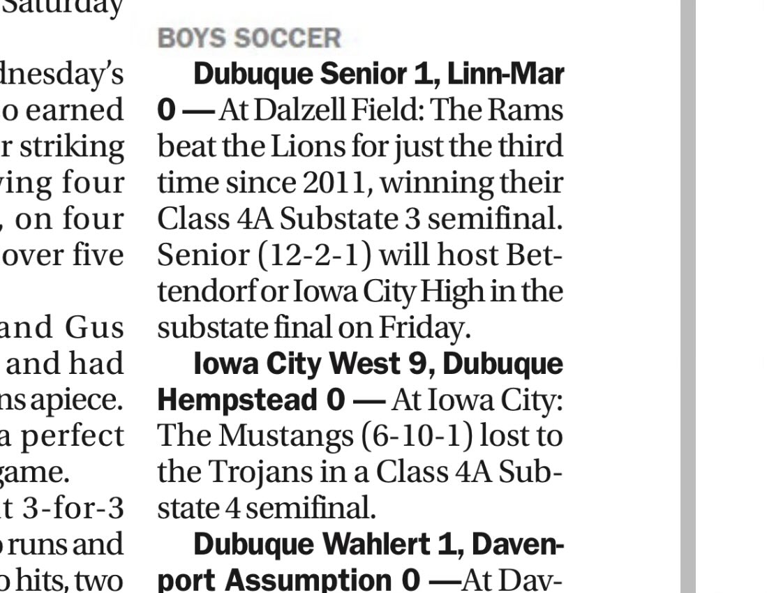 drewkluesner's tweet photo. Hopefully @TelegraphHerald covers @SeniorMenSoccer Friday nite game.

Has senior ever made it to state in men’s soccer? https://t.co/VFG5JYoTsC