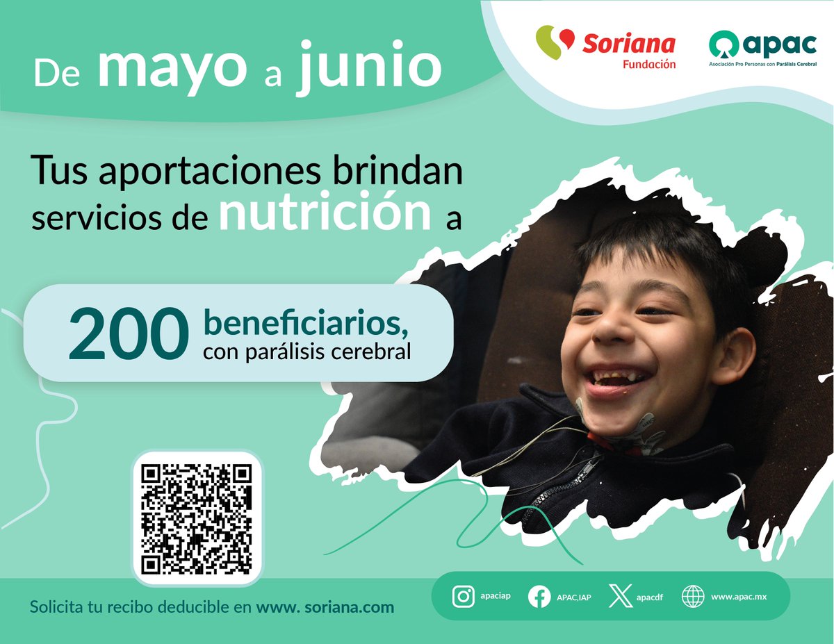 apacdf's tweet photo. De mayo a junio súmate a esta causa 💚🍎

Participa en la campaña de aportación en colaboración con Soriana Fundación, cuyo objetivo es fortalecer la nutrición de la niñez con discapacidad que forma parte de nuestra institución. 🍊 https://t.co/qGy4RyDQzp
