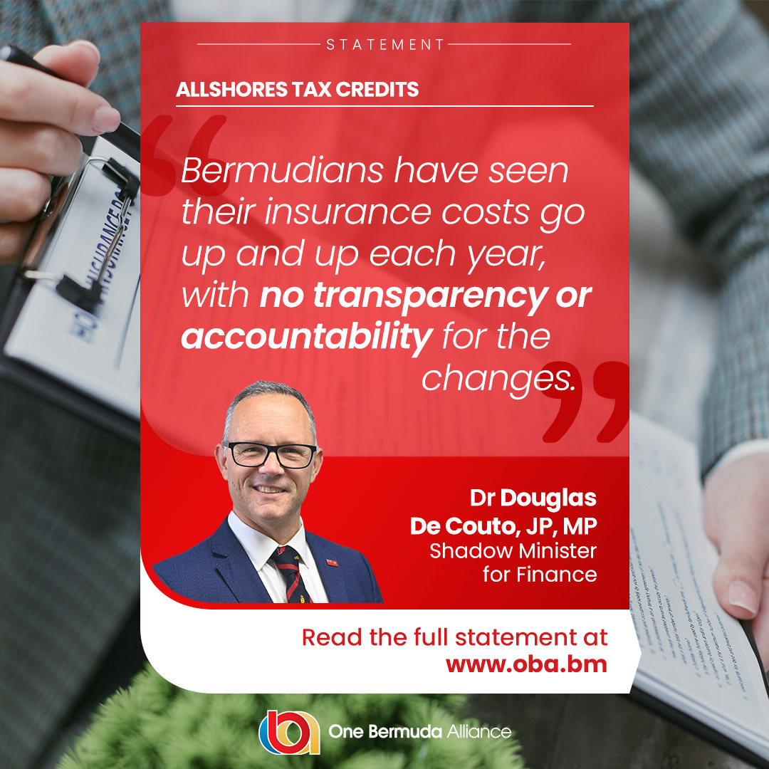 1bermudalliance's tweet photo. If insurers get major tax breaks, Bermudians should benefit as well.

Shadow Minister of Finance advocates for stronger regulations on local insurance rates to safeguard consumers and ensure transparency in premium increases.

Read more:https://t.co/C0gVmAqlar https://t.co/DGLMGNojdE