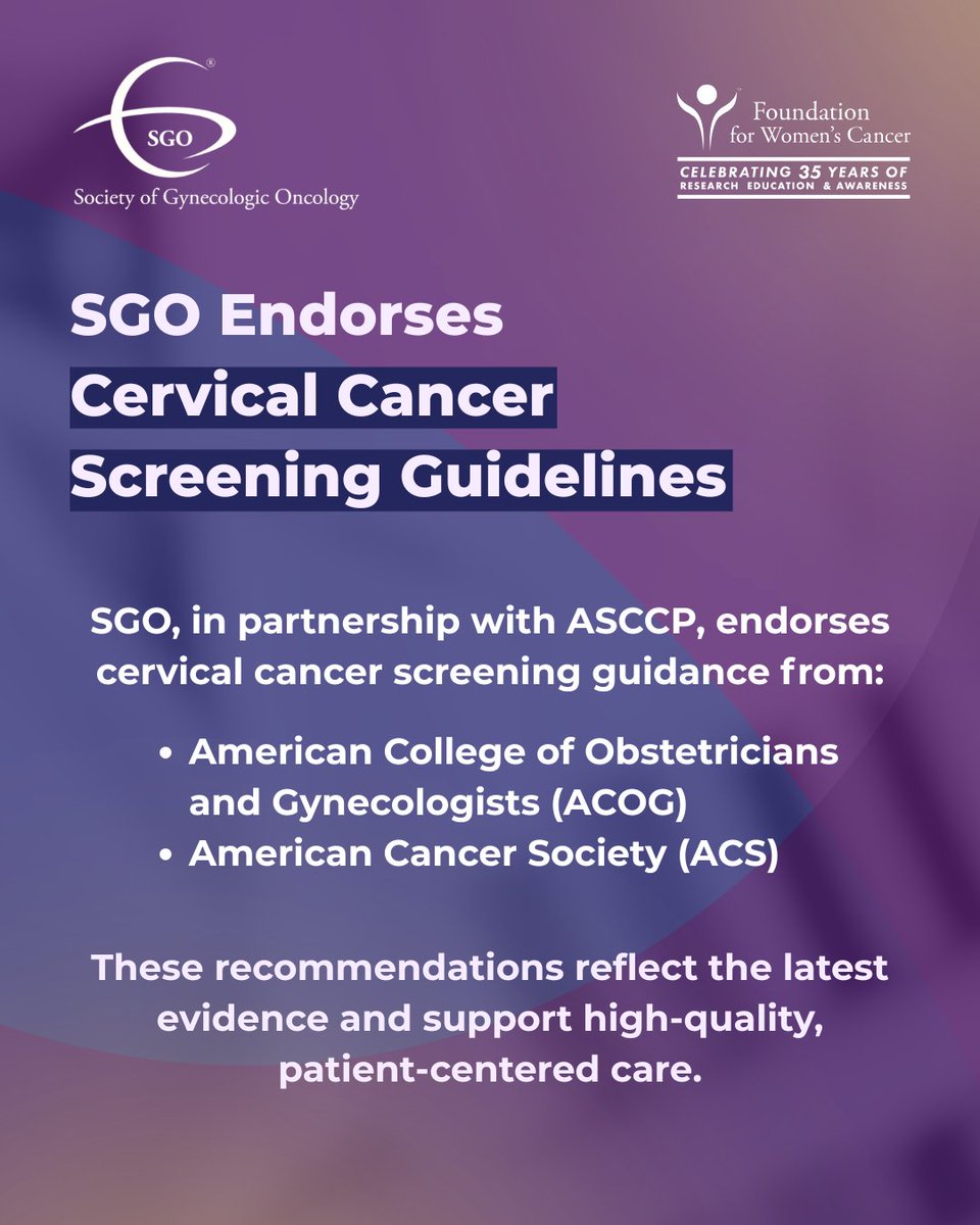 SGO_org's tweet photo. Cervical cancer is preventable, and screening is key. SGO, with ASCCP, endorses updated ACS &amp; ACOG guidelines expanding options like Pap testing, co-testing, and self-collected HPV testing for everyone with a cervix. Talk with patients. #CancerPrevention #HPV #GynOnc https://t.co/yzF7omhSPv