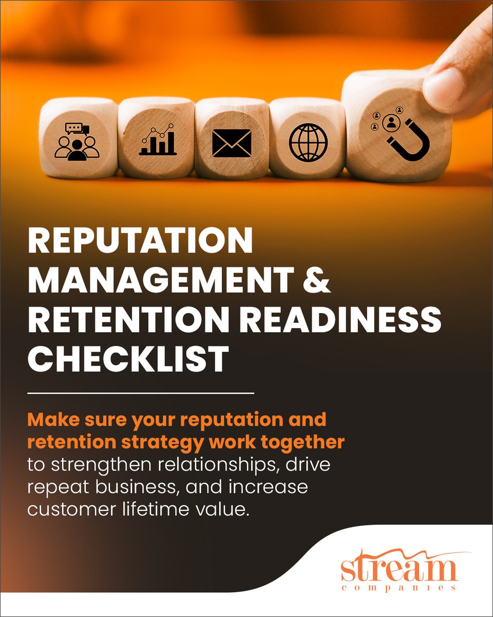 StreamCompanies's tweet photo. Reviews, response times, and customer feedback can directly impact retention.

Use our Reputation Management Retention Readiness Checklist to uncover gaps, strengthen customer loyalty, and improve your online reputation.

Download the free checklist: https://t.co/vbxV5rkoch https://t.co/vStVI7GUPc