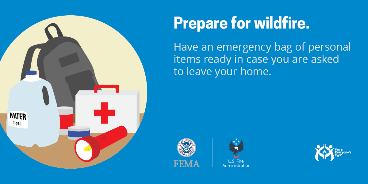 usfire's tweet photo. Wildfires can happen any time. Regularly review your evacuation plan and keep emergency supplies ready. #WildfireSafety https://t.co/xVCBPneegw