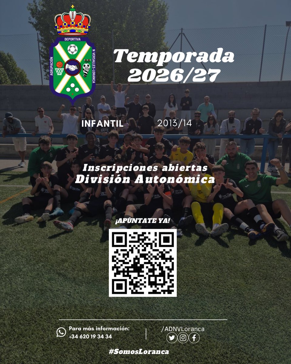 ADNVLoranca's tweet photo. ⚽️ Buscamos jugadores para nuestro Infantil de Autonómica. 

🚨Tenemos las inscripciones abiertas.

👉🏼Pincha en este enlace o escanea el QR de la imagen:  https://t.co/2702jUhNOz

#VamosLoranca #SomosLoranca https://t.co/5FDjujVsMo