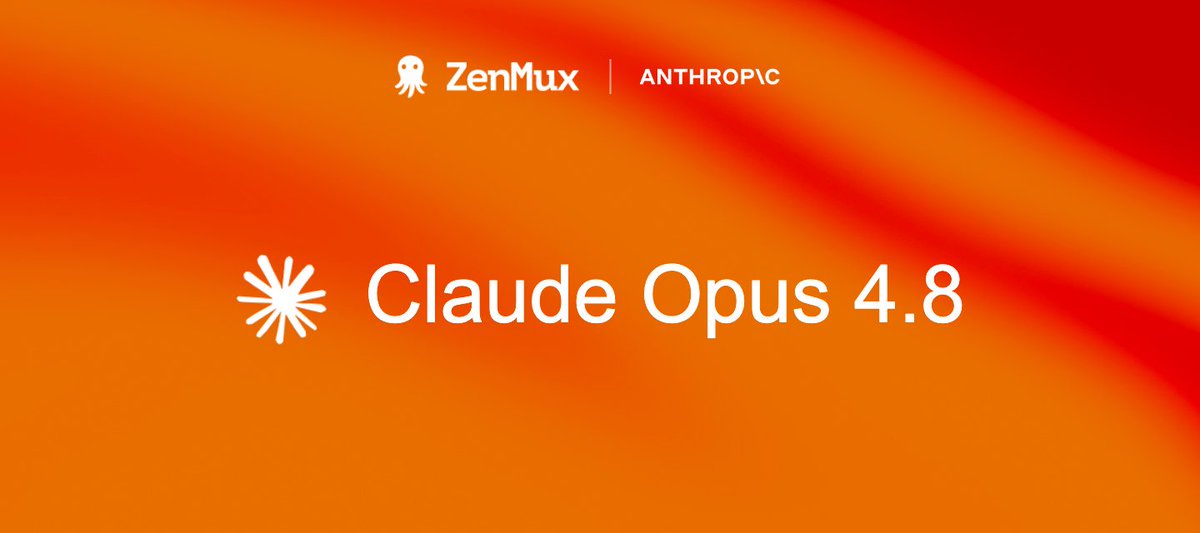 thinkthinking_'s tweet photo. 🚀 ZenMux now supports Claude Opus 4.8 @AnthropicAI 
Free tier users can try it out at no cost. Come experience the latest model! 🎉 https://t.co/Jjd9ZeqgGt