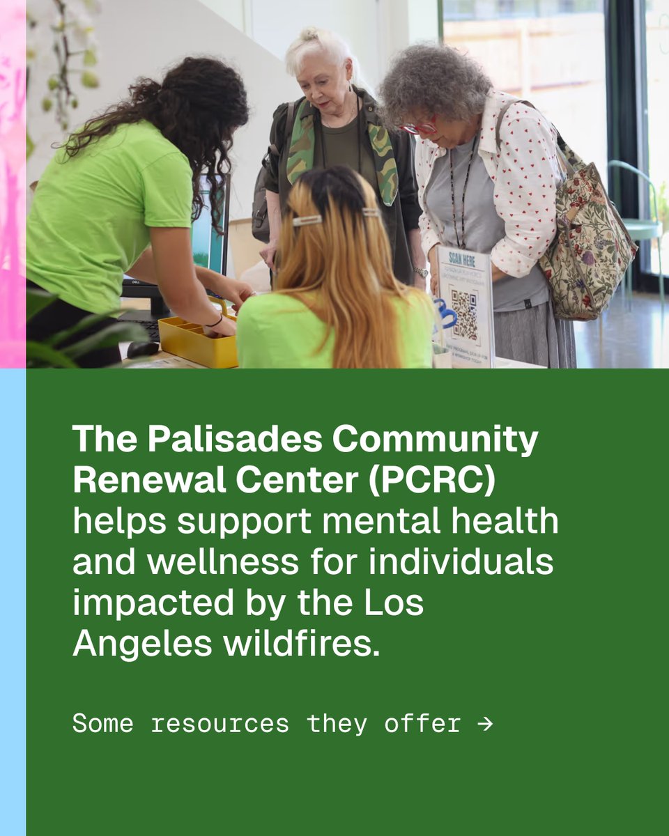 LARisesTogether's tweet photo. Recovery takes many forms ❤️‍🩹 

Whether you're seeking support, connection, or space to recharge, the PCRC's FREE resources are here for those impacted by the Palisades Fire.

🔗 https://t.co/Ho9G2JgSPw 

#LARises #Palisades #PaliStrong https://t.co/fKqI8B0d4T