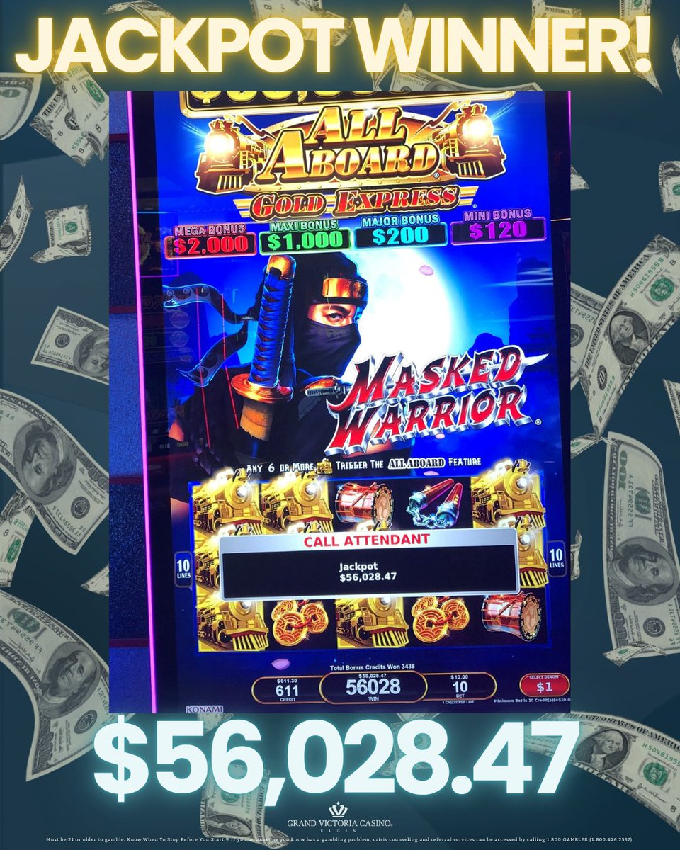 GVC_Elgin's tweet photo. Congrats to this lucky Caesars Rewards member on their recent jackpot! 

+21. Gambling problem? Call 1.800.GAMBLER. (1.800.426.2537) https://t.co/6qs0yD1Z6L