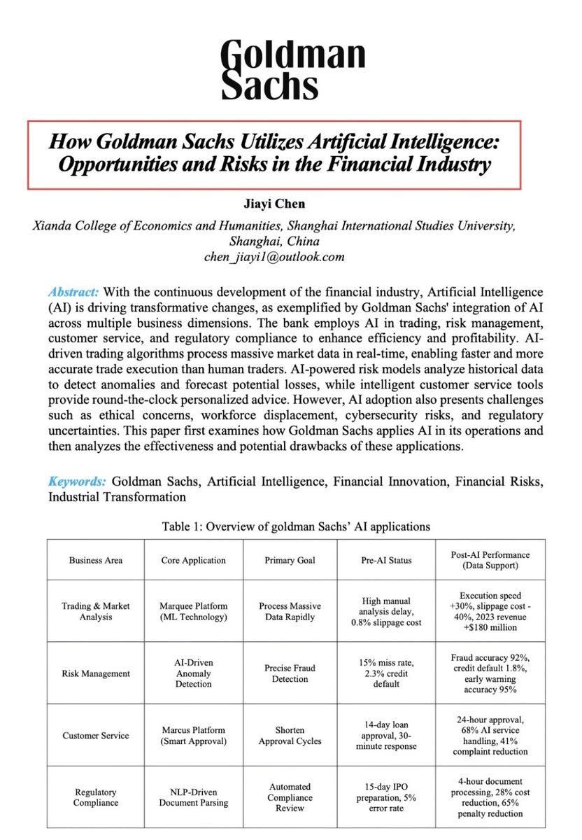 crptAtlas's tweet photo. Goldman Sachs made $14.28 billion in net profit last year

A researcher just published exactly how they run AI across every trading desk

The document maps the same signal combination logic I broke down in the article below

How Goldman traders stop being right about direction and start being right about size and timing

Read the document

Then read the article