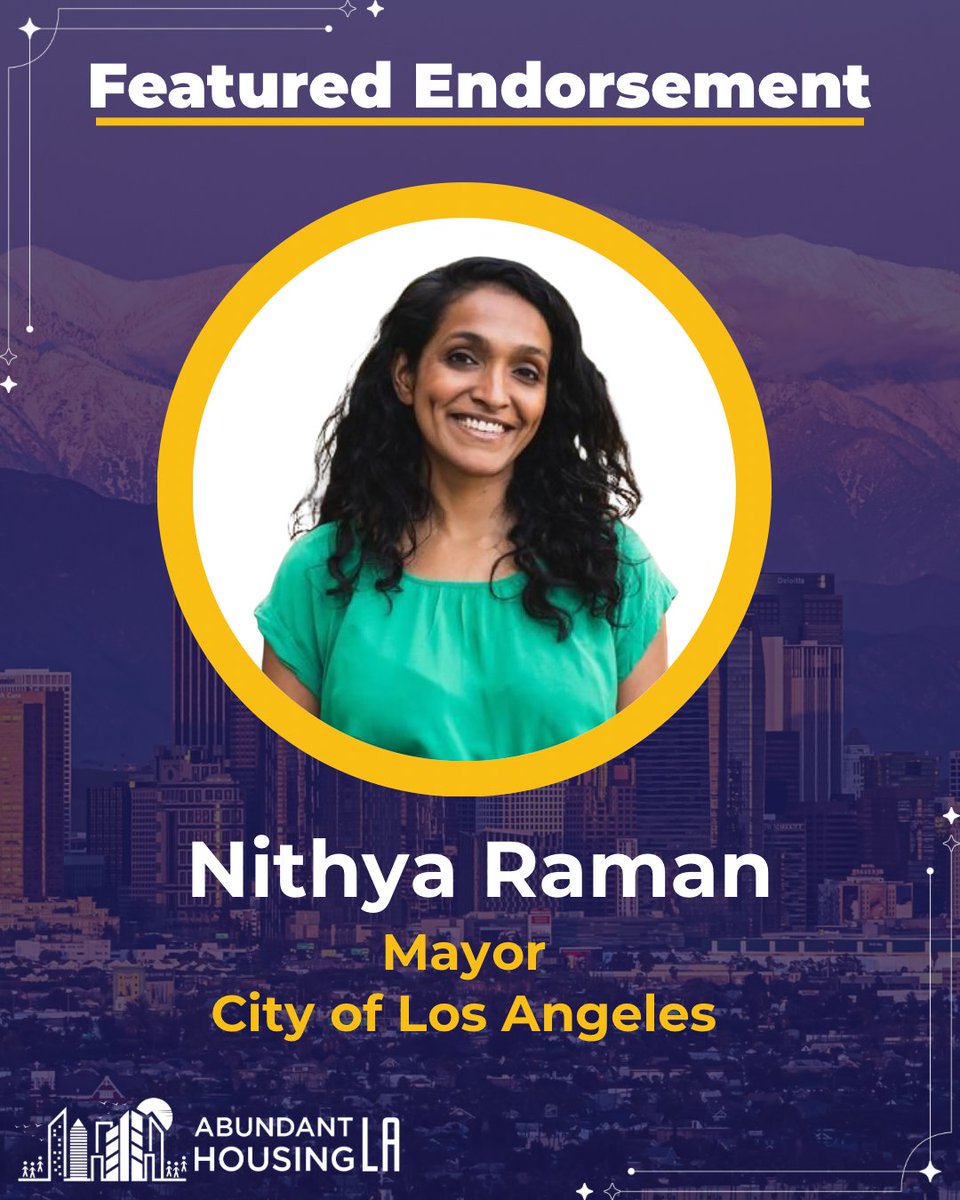 AbundantHousing's tweet photo. AHLA is proud to endorse Nithya Raman for Mayor of the City of Los Angeles! Nithya Raman isn't afraid to be the only champion behind issues she believes in like being one of only five City Council members to support SB79. We need someone with her fight as Mayor of this great city.

Make sure to make your voting plan for next Tuesday whether that be in person or by mail-in ballot! Your vote counts and your voice should be heard. Join us in voting for housing equity on June 2nd!

#AHLA #CAprimaryelection #Raman4LAMayor #ahlafeaturedendorsement #housingjustice
