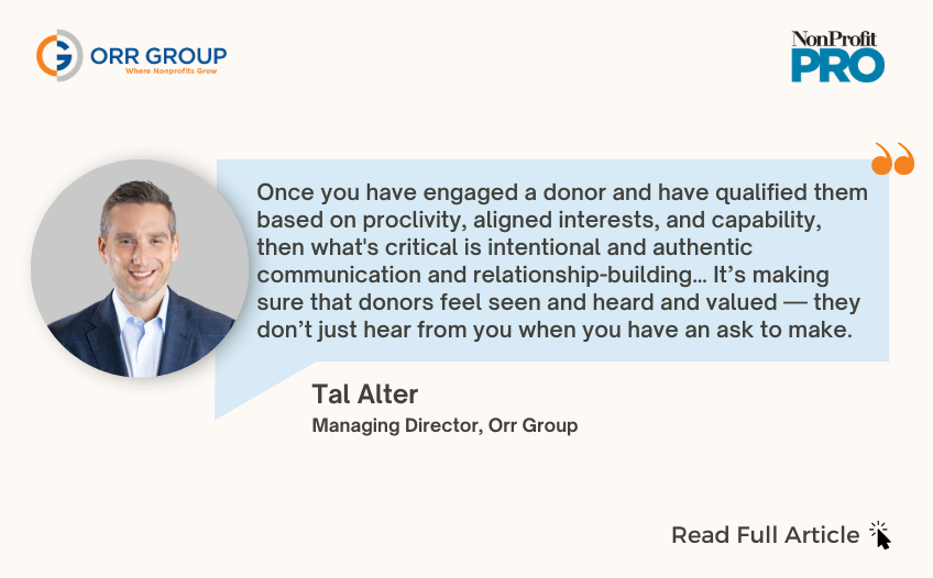 Orr_Group's tweet photo. As donor participation declines, intentional relationship building &amp; retention have never mattered more.

In @non_profit_pro's recent blog, Tal Alter shares practical thinking on acquiring the right donors and growing lifetime value.

Read more: https://t.co/Y4yAJSDA0p https://t.co/VY0AA2rUtM