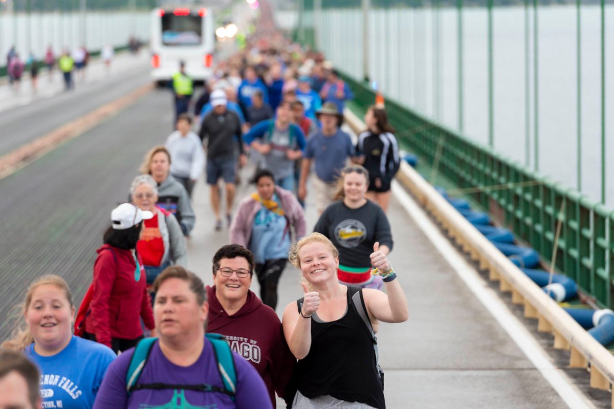 mackinacbridge's tweet photo. 5 weeks until the 2026 Mackinac Bridge Walk! This beloved event is on for Labor Day, Sept. 7, 2026, and we hope you can join us! Event details at https://t.co/glYHjeYg5d #MightyMacWalk26 https://t.co/vrmYQWfYpE