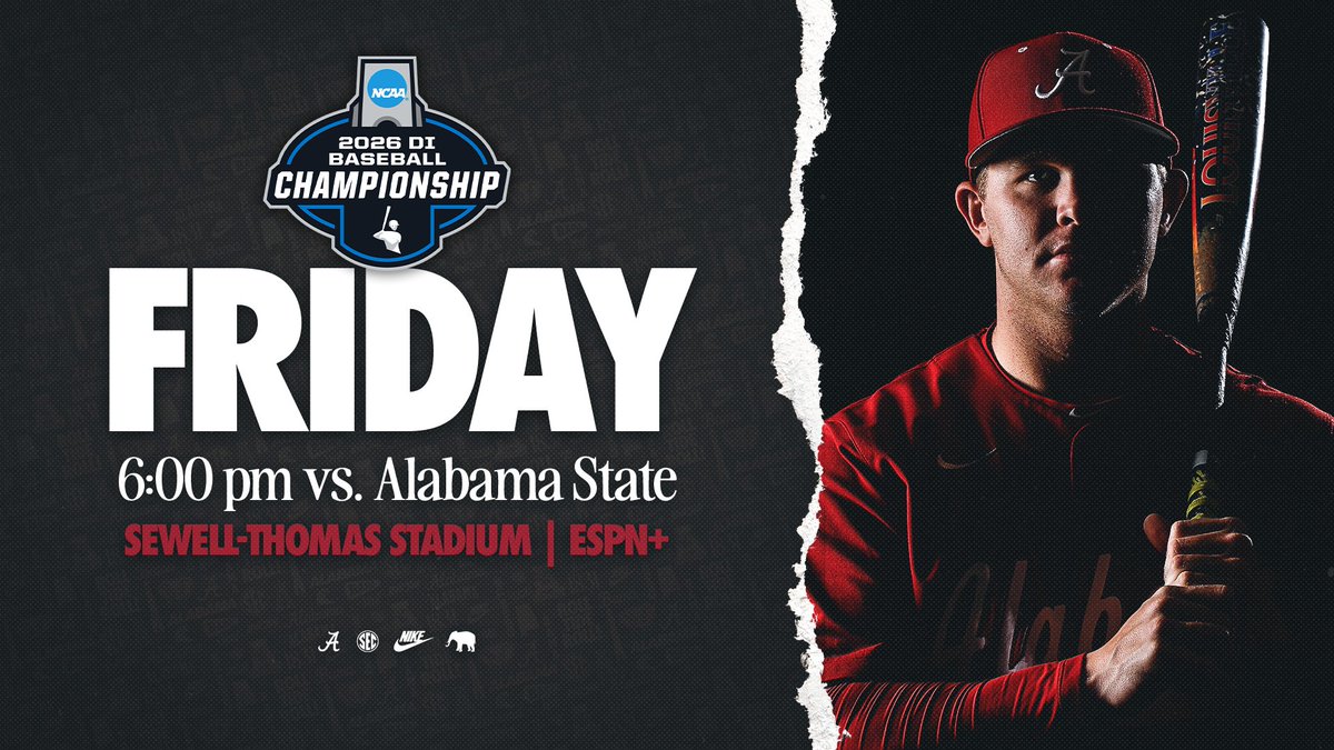 UA_Athletics's tweet photo. Tuscaloosa Regional starts TOMORROW‼

🆚 Alabama State
📍 The Joe
⏰ 6 PM CT
🎟 https://t.co/wWRB5CoJh4
📺 ESPN+

#RollTide | @AlabamaBSB https://t.co/skGBpAGgsw
