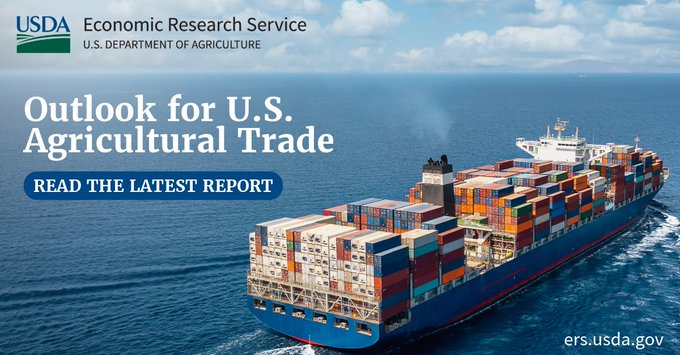 USDA_ERS's tweet photo. ERS’s Outlook for U.S. Agricultural Trade: May 2026 provides USDA’s quarterly forecasts for U.S. agricultural trade for fiscal year 2026.  Learn more: https://t.co/hKVj720Upd. https://t.co/lH1m4XMy4X