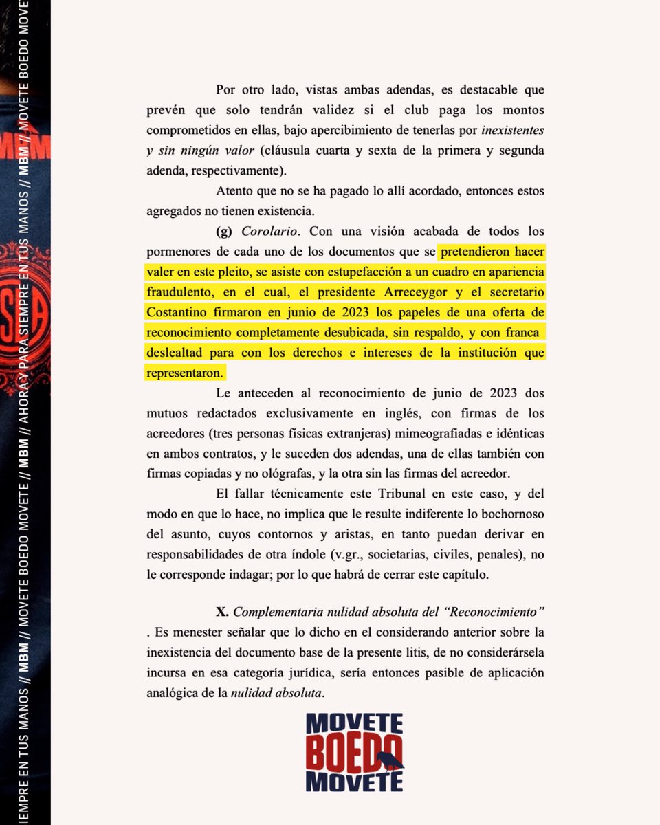 moveteboedo's tweet photo. FRENAMOS EL PEDIDO DE QUIEBRA DEL FONDO SUIZO

Como le dijimos a la IGJ y al Juez del Expediente, no había motivos para que prosperara el pedido de quiebra si no estaban los papeles originales de la deuda y si existía un recurso de queja ante la Corte Suprema. 

Por eso la IGJ nos dio la razón y lo intimo a Costantino a frenar las negociaciones con los suizos. Y por eso el Juez también recogió esa resolución de la IGJ para ponerle un límite a Costantino e impedir que firmara un acuerdo con los Suizos. 

Hoy el juez resolvió que, como dijimos, al no haber papeles originales válidos se debía caer el pedido de quiebra.

Costantino una vez más quedó expuesto. ¿Por qué estaba tan apurado en llegar a un acuerdo? 

Siempre dijimos que estaba de los dos lados del mostrador. Y MBM siempre estuvo del lado de la verdad. Por eso fuimos a la IGJ, por eso fuimos al Expediente de la quiebra. 

Este sábado es con @negrocasla 
Este sábado vota Lista 3 🗳️🔵🔴
