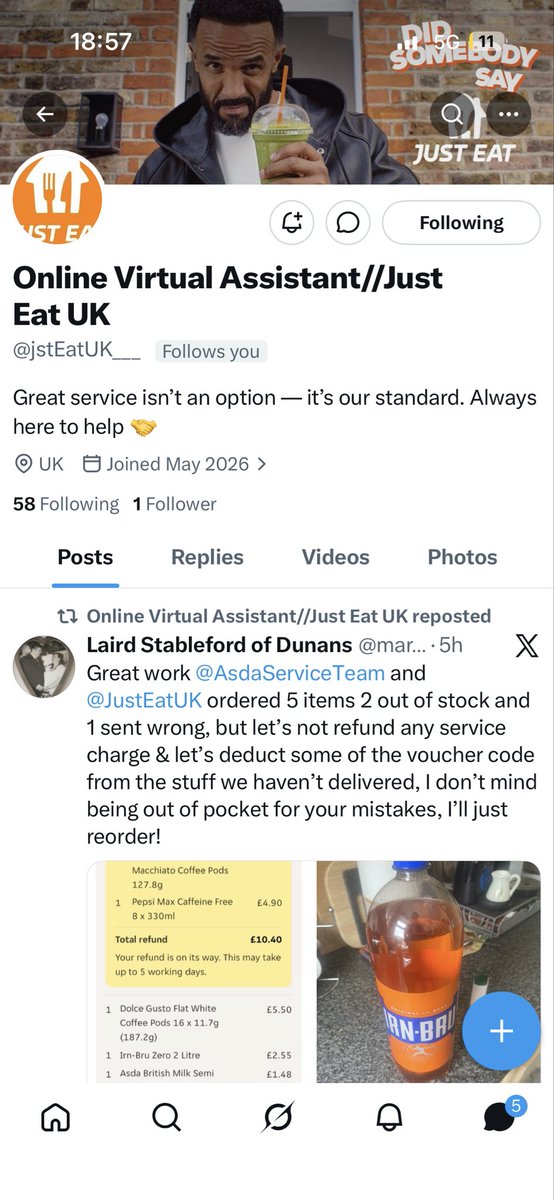 Arcticjay08's tweet photo. @jstEatUK___ scammers! Some cold caller just impersonated as an @JustEatUK customer service!  Offering money back + compo.🤣 unlucky ✊💦💦💦💦
@jstEatUK___ is the scammer! People be wary! https://t.co/cyaCAAiLIL