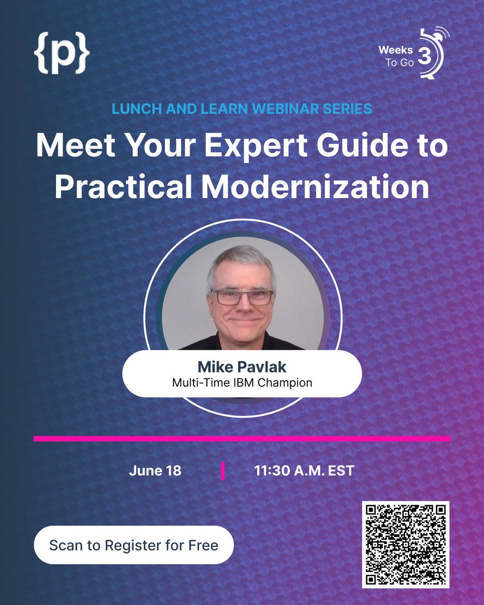 programmersio's tweet photo. Modernization talk is everywhere. Practical IBM i modernization experience is not.

Join Mike Pavlak for insights drawn from 30+ years in IBM midrange &amp; mainframe modernization.

Register: https://t.co/JKTGC8YEXu

#IBMi #IBMiModernization #ApplicationModernization #TechWebinar https://t.co/afq3lzgNmQ