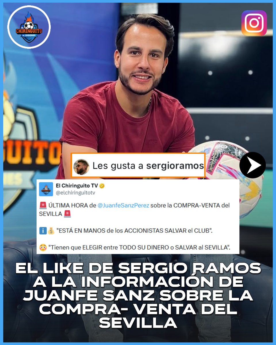 elchiringuitotv's tweet photo. 👀 ¡Ojo al 'LIKE' de @SergioRamos a la publicación de @elchiringuitotv!

❤️ El camero le ha dado 'me gusta' a la información de @JuanfeSanzPerez sobre la compra-venta del Sevilla. https://t.co/QmHJwI9GEl