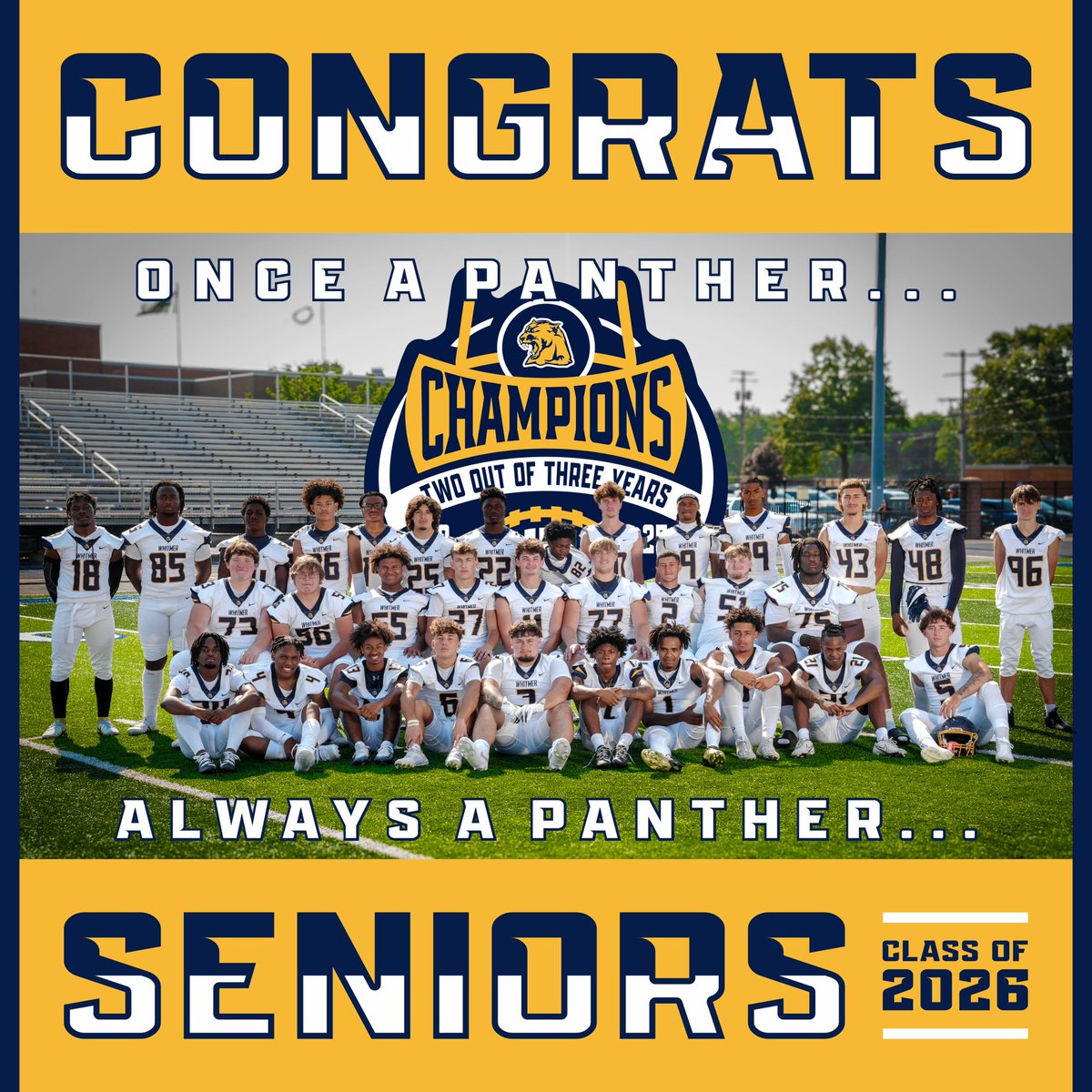 ToledoWhitmerFB's tweet photo. Congratulations, Seniors! We look forward to celebrating with you at Graduation tonight. 

We appreciate all that you’ve done for our Community, School and Football Program. Once a Panther… https://t.co/6JoIxBntKl