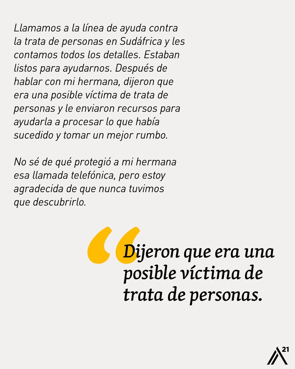 A21LATAM's tweet photo. La trata de personas no siempre se presenta como algo peligroso. A veces se disfraza de una oportunidad. Una relación. Una oferta de trabajo. 

Un mensaje directo de alguien que parece confiable. https://t.co/yKg3QEemkU