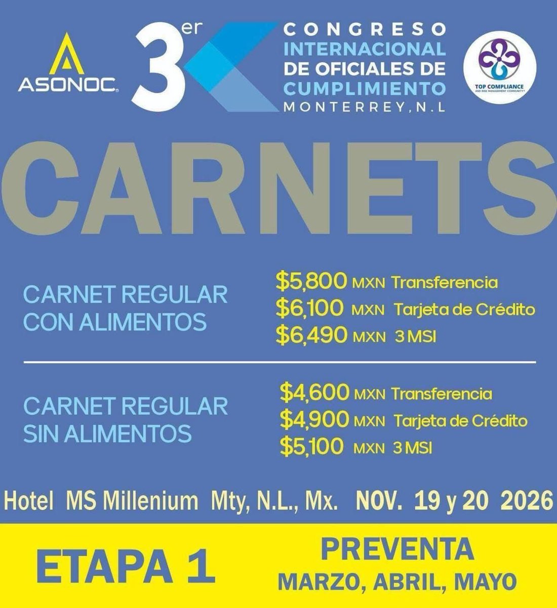_TopCompliance's tweet photo. 🚨¡SOLO QUEDA ESTA SEMANA DE PREVENTA!🚨

𝟑𝐞𝐫 𝐂𝐨𝐧𝐠𝐫𝐞𝐬𝐨 𝐈𝐧𝐭𝐞𝐫𝐧𝐚𝐜𝐢𝐨𝐧𝐚𝐥 𝐝𝐞 𝐎𝐟𝐢𝐜𝐢𝐚𝐥𝐞𝐬 𝐝𝐞 𝐂𝐮𝐦𝐩𝐥𝐢𝐦𝐢𝐞𝐧𝐭𝐨 llega a 𝐌𝐨𝐧𝐭𝐞𝐫𝐫𝐞𝐲, 𝐍.𝐋., 𝐌𝐞́𝐱𝐢𝐜𝐨.

📝 Más información:
https://t.co/Ens5HISAuU https://t.co/rT2U5f0MNh
