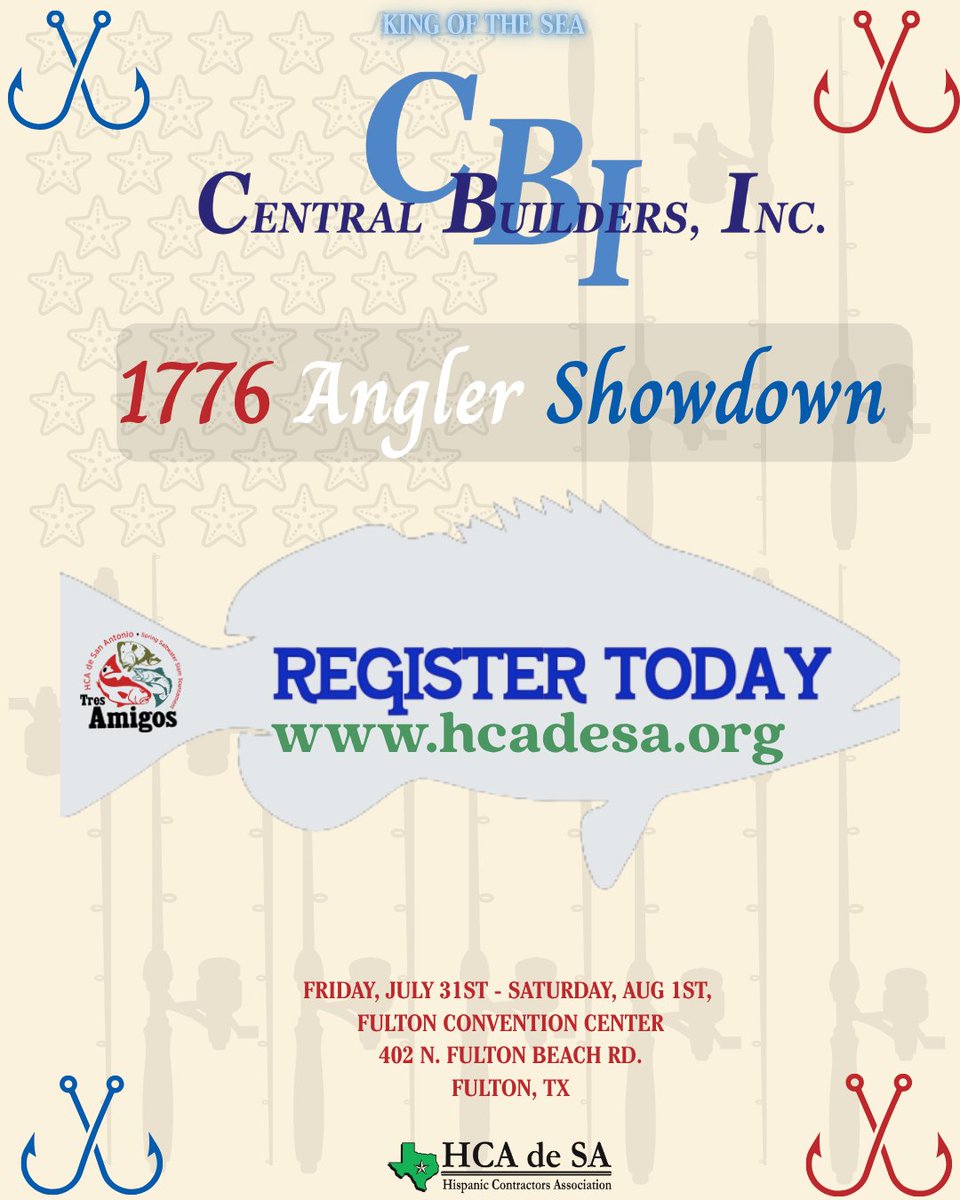 HCAdeSA's tweet photo. Friday, July 31st, 2026 
Reg- 4:30 - 6:30 PM
Shrimp boil- 6:30 -7:30 PM
Mandatory Captain's Meeting- 7:15 - 8:15 PM
Calcutta Auction after meeting

Saturday, August 1st, 2026
6 am Guided fishing
Weigh-In: 1:00 - 3:30 PM
Luncheon, Raffle &amp; Awards: 3:30

https://t.co/hZX2QrAT7e https://t.co/M2C6Y7WZSb