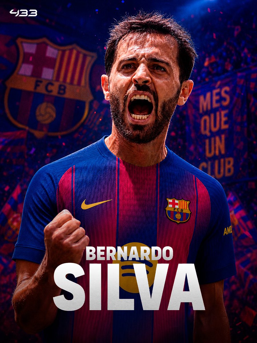 433's tweet photo. 🚨 𝐁𝐑𝐄𝐀𝐊𝐈𝐍𝐆: Bernardo Silva has been 𝗢𝗙𝗙𝗘𝗥𝗘𝗗 to Barcelona, reports Diario Sport. 📰

The Catalan side are 𝗖𝗢𝗡𝗦𝗜𝗗𝗘𝗥𝗜𝗡𝗚 signing the free agent, who also has an offer from Atlético.

Hansi Flick wants more 𝗗𝗘𝗣𝗧𝗛 in his squad. 👀 https://t.co/FBleQkAEJO