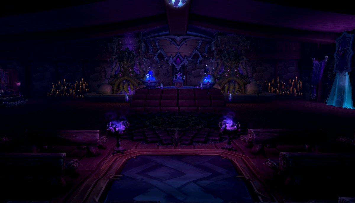 DATGUYCOOP's tweet photo. WoW Housing Build: 
Old God Cathedral: Upgrade to my previous build with multiple notable improvements and features:
- Void-Light Organ Instrument
- Old God Fountains
- Upgraded Confession Booth
-Void "Punch" bar (Peoples Temple Cult ref)
-*Secret Backroom behind altar* TBA https://t.co/uogxzwaDH6