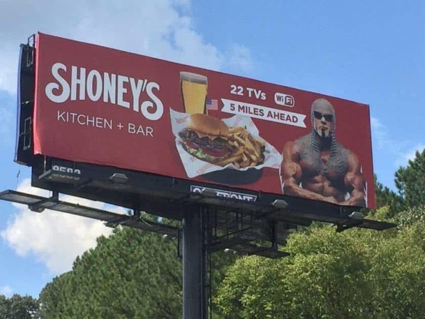 BookProWrestler's tweet photo. Normally you got a 33 1/3% chance of drivin’ past a billboard.

But when Big Poppa Pump is ON the billboard?
Your odds drastic go up to 108 2/3% we’re pullin’ off at that exit. https://t.co/DLnFmC3Esa